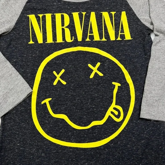 Nirvana Raglan Baseball Varsity 3/4 Sleeve T-Shirt Women’s S - Picture 2 of 5